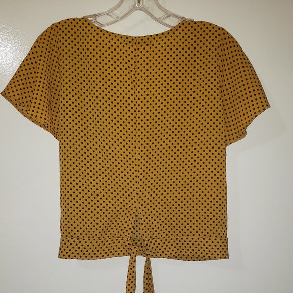 Jon & Anna Mustard & Black Polka Dot Back Tie Blouse - Picture 4 of 5